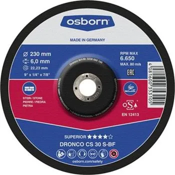 Brusný kotouč Osborn 3186660100 - Kotouč brusný pr. 180x6,0x22,2mm, na kámen cihly, beton, zrno CS 30 S, Superior - tvarový