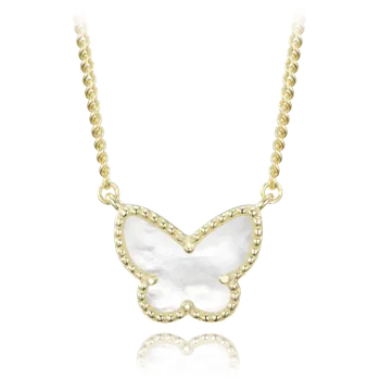 Náhrdelník MINET Pozlacený stříbrný náhrdelník motýlek s bílou perletí