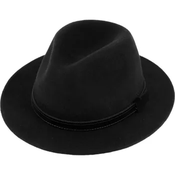 Klobouk Fiebig - Headwear since 1903 Cestovní voděodolný klobouk vlněný od Fiebig s menší krempou - černý s koženou stuhou Velikost: 59 cm (L)