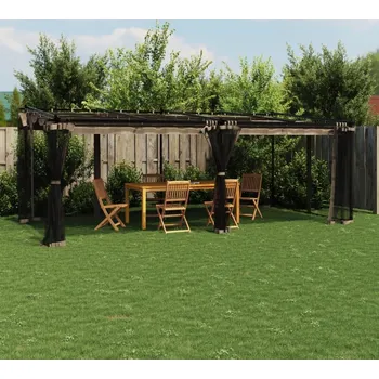 Pergola vidaXL Altán se síťovanými stěnami 6 x 3 m ocel [4003915] Barva: taupe