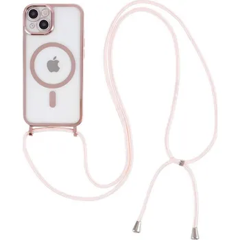 Pouzdro na mobilní telefon MagSafe silikonový kryt se šňůrkou pro Apple iPhone 12 - světle růžový