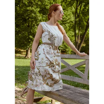 Dámské šaty Lněné 100% Lněné šaty Vincent Van Gogh Almond Blossom bílá Velikost: EU 44