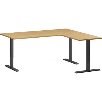 Psací stůl B2B Partner Rohový výškově nastavitelný stůl, 180x160 cm, 3 motory, L/P, černá podnož, buk