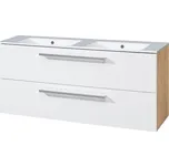 Bino, koupelnová skříňka s keramickým umyvadlem 121 cm, bílá/dub