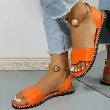 Dámské sandále Dámské letní sandále s designovým kotníkovým náramkem Barva: Oranžová, Velikost EUR: 37