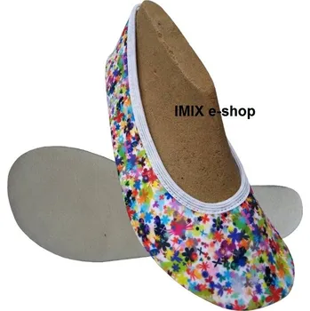 Dámská sálová obuv Barefoot cvičky s širokou špičkou KVĚTINKY - gumička 33 Gumová