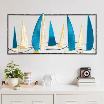 Obraz ASIR Nástěnná dekorace kovová PLACHETNICE bílá, modrá