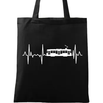 Nákupní taška Bavlněná taška Kardiogram a Tramvaj (Barva: Černá)