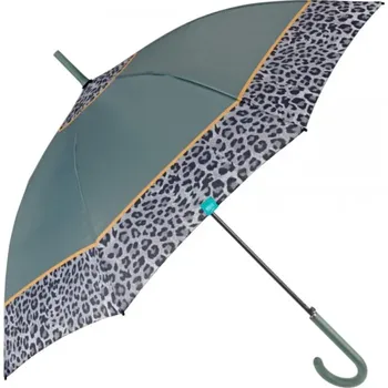 Deštník PERLETTI Time, Dámský holový deštník Bordo Leopardo / zelený, 26255