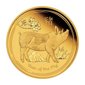 1/10 uncí zlatá mince Austrálie Lunar II prase 2019 - leštěná deska