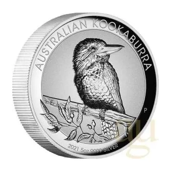 5 uncí stříbrná mince Austrálie Kookaburra 2021 - High Relief - Incuse - leštěná deska
