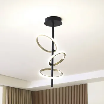 Stropní svítidlo Lucande LED Madu, černá barva, kov, výška 75 cm - Kroužek malý - Ø 21,5 cm, výška 2 cm černá, zlatá, bílá LED 34 W celkem - Doprava zdarma