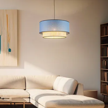 Duolla Závěsné světlo Boho, ratan, textil, béžová/džínová - baldachýn - Ø 10 cm, výška 3 cm béžová, džínově modrá, černá 1 x 15 W LED - Doprava zdarma