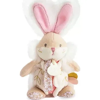 Doudou hračka zajíček s chrastítkem a úchytem na dudlík 21 cm – Růžová