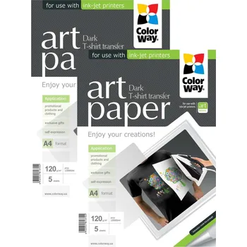Fotopapír Colorway 2x nažehlovací papír na světlý+tmavý textil/ 120g/m2, A4/ 5+5 kusů PTWPTD120005A4