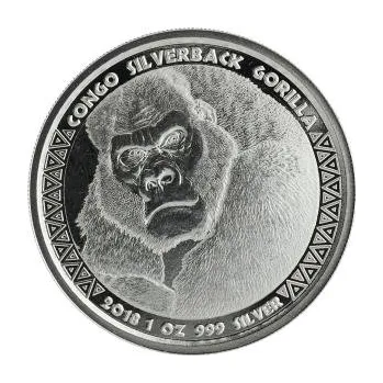 1 unce stříbrná mince Afrika Kongo Silberrücken Gorilla 2018