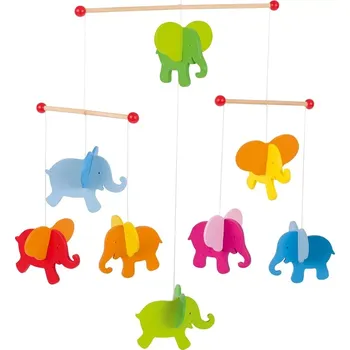 Kolotoč nad postýlku Goki dřevěný závěsný kolotoč se slony nad postýlku