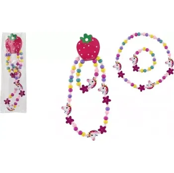 Náramek Náhrdelník a náramek korálky jednorožec dřevo/plast 20cm v sáčku