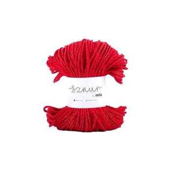 Příze Bavlněná šnůra MILA&nbsp;3&nbsp;mm Glitter - červená zlatá