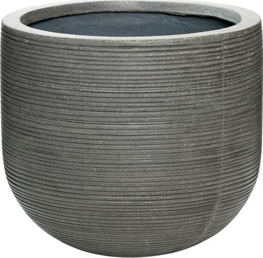 Pottery Pots Venkovní květináč kulatý Cody M, Dark Grey (barva tmavě šedá, vodorovné pruhy), kolekce Ridged, materiál Ficonstone, průměr 35 cm x v 31 cm, objem cca 26 l