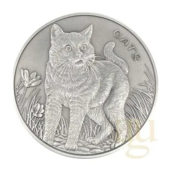 5 uncí stříbrná mince Fiji Cats 2022 - Antik Finish