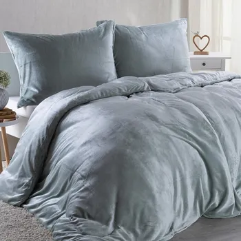 Povlečení decoDoma povlečení z mikroplyše šedé 140 x 200, 70 x 90 cm zipový uzávěr