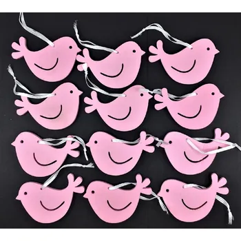 Pěnové dekorace - PTÁČCI, 6 cm, růžový, 12 ks/bal.