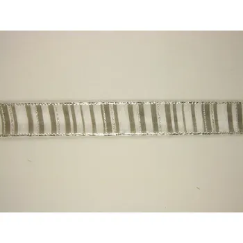 Stuha Kostková stuha s metaloplastem, monofilem a drátem, 25 mm, stříbrná