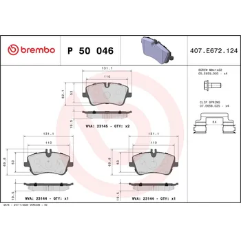 Brzdová destička Sada brzdových destiček, kotoučová brzda BREMBO P 50 046