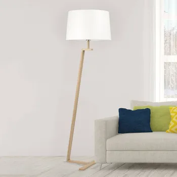 Lampička Aluminor Stojací lampa Memphis LS, textilní stínidlo, bílá - výška stínidla 28 cm; noha - délka 31 cm, šířka 44,5 cm; délka kabelu 212 cm bílá, světlé dřevo 1 x 12 W LED - Doprava zdarma