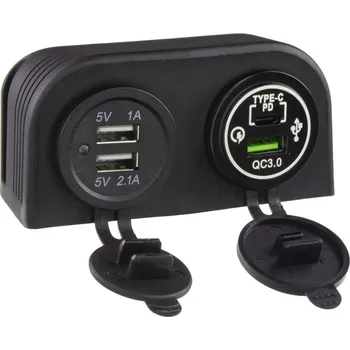 Dvojitá zásuvka s panelem 3x USB-A + 1x USB-C nabíječka