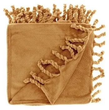 Přehoz na lůžko Hřejivý pléd s třásněmi Lieke karamelový