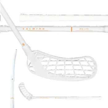 Florbalová hůl Salming Quest2 Mid Midlite 35 JR White/Nectarine vel. 67cm (78cm) pravá kulatá (pravá ruka dole)