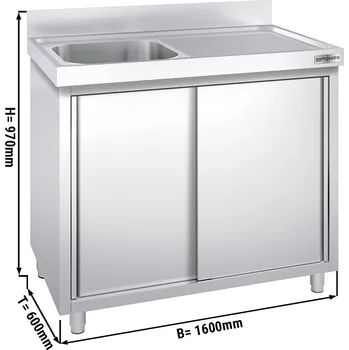 Kuchyňská skříňka G.Gastro Dřezová skříňka PREMIUM z nerezové oceli - 1,6 m - 1 dřez vlevo - D 50 x Š 40 x H 25 cm