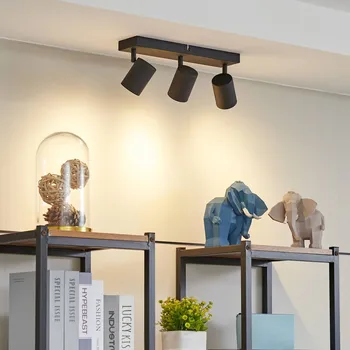 Lampička Stropní bodové svítidlo Lindby Jorell, 35 cm, černé, 3 světla, kovové - Skvrny - Ø 5,7 cm, výška 10 cm; výška stříšky 2,5 cm pískově černá 3 x 10 W LED - Doprava zdarma