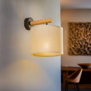 Lampička TK Lighting Nástěnné světlo Deva Nature, textil, dřevo béžová, světlé dřevo, černá 1 x 15 W LED - Doprava zdarma