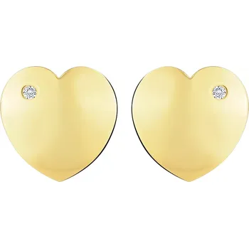 Náušnice Náušnice ze žlutého 14K zlata - vypouklé srdce s kulatým briliantem, puzetky
