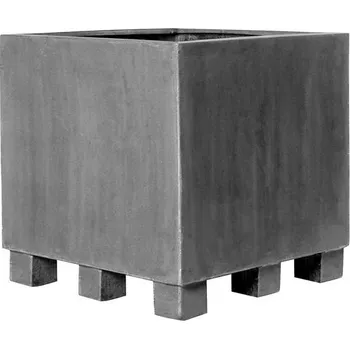 Květináč Pottery Pots Venkovní květináč čtvercový Jumbo M (feet), Grey (barva šedá), kolekce Natural, kompozit Fiberstone, d 70 cm x š 70 cm x v 70 cm, objem cca 294 l