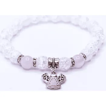 Náramek Milujeme Kameny Křišťál pukaný a růženín s přívěskem anděla - náramek kulička NPAKA185 366866