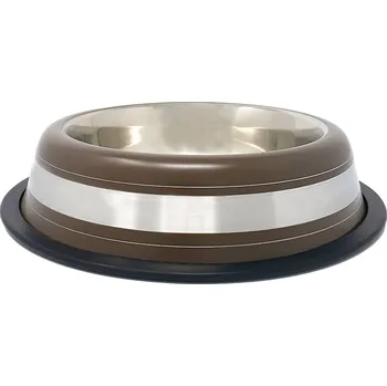 Miska pro psa PROFIZOO Miska nerezová protiskluzová zakulacená 230 ml Hnědá (šedý proužek)