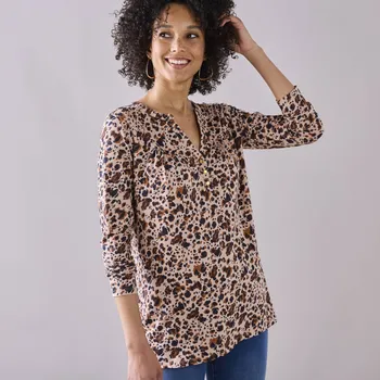 Dámská móda Tunika s dlouhými rukávy a potiskem zvířecí srsti béžová/nám.modrá 38/40