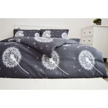 Povlečení LUXUSNÍ PRODLOUŽENÉ KREPOVÉ POVLEČENÍ 140x220/70x90 - PAMPELIŠKY ŠEDÉ