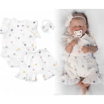 Zavinovací body, kraťasky + čelenka, mušelín, Srdíčko, Baby Nellys, smetanové, vel. 86, Velikost koj. oblečení 86 (12-18m)