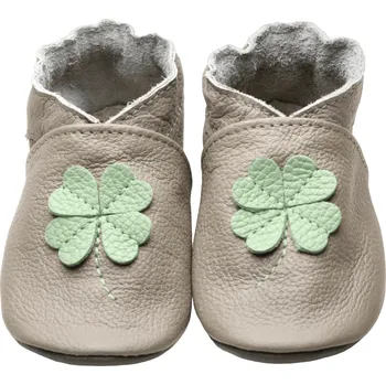 Capáčky EVTODI Kožené capáčky s koženou podrážkou čtyřlístek na šedé 18-24 měsíců Šedá 22,5