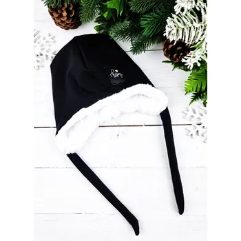 Čepice Kulišárny Ušanka s beránkem BLACK White velikost / orientační věk: 1/ 0- 3m