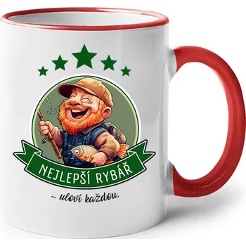 Keramický hrnek Nejlepší rybář, uloví každou, Barva Červená, Velikost 330 ml, Canvas Keramický hrnek s barevným uchem Bezvatriko.cz 2677