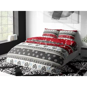 Povlečení Povlečení mikroplyš ZIMA červené 140 x 200, 70 x 90 cm zipový uzávěr