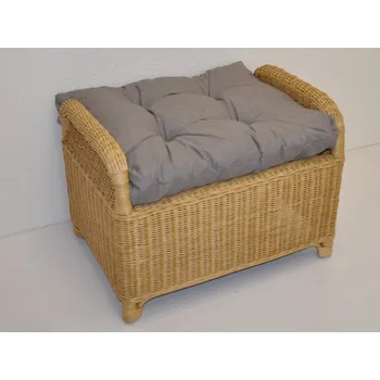 Taburet Ratanový taburet medový - polstr šedý melír - Ratanový taburet medový - polstr šedý melír, šhv= 61x45x45 cm