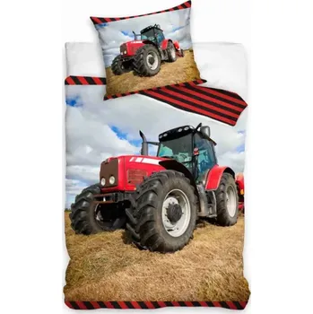 Povlečení Oboustranné Bavlněné povlečení TRAKTOR NA POLI 140 x 200, 70 x 90 cm zipový uzávěr