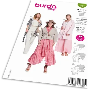 Střih Burda 5787 - Otevřené sako, zavinovací kabát s páskem, vaflový kabát